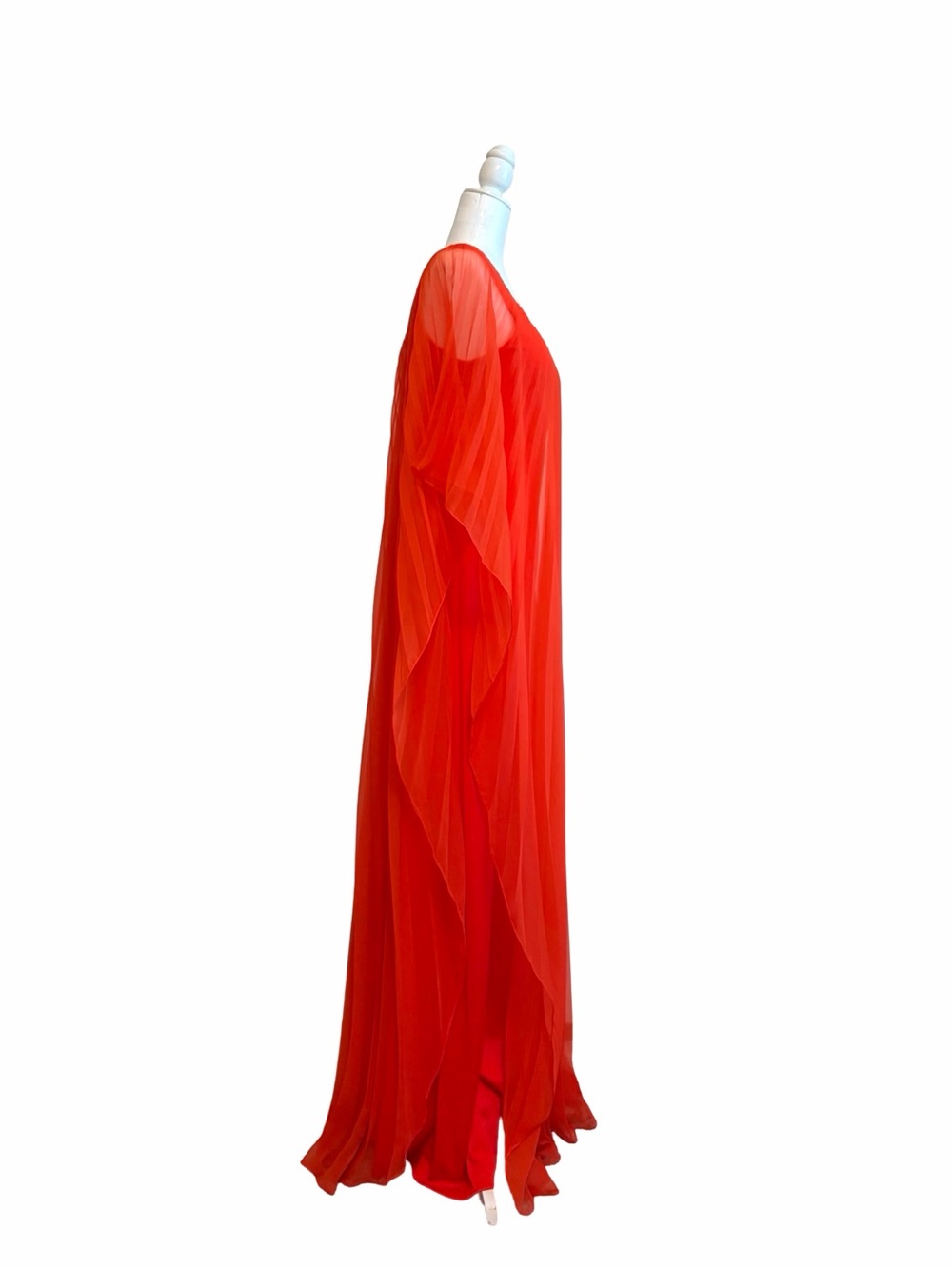 Vintage | Bright Orange Red Pleated Chiffon Goddess Dress - Picture 12 of 16